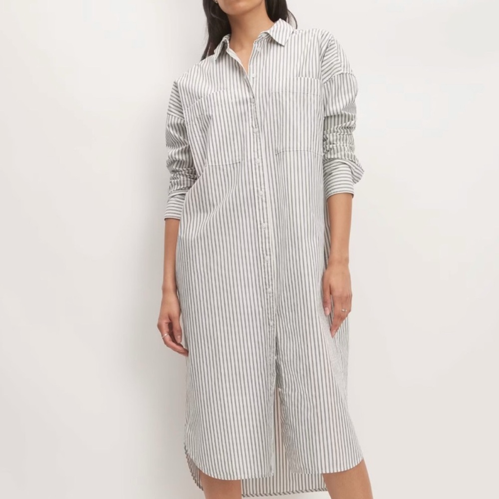 -EVERLANE Midi Cotton Shirt Dress - Bone White/Black Women’s Size 00